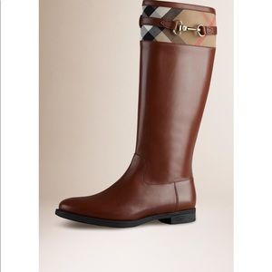 Burberry Brown Leather Check Riding Boots